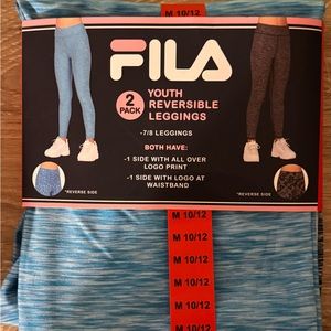 Fila Youth Reversible Leggings 2-Pack M 10/12 Blue/Black NEW